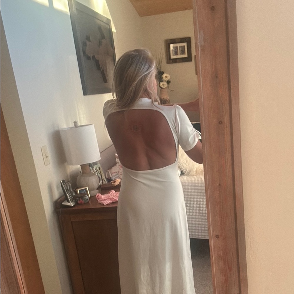 SHEIN Cream Open-Back Maxi Dress